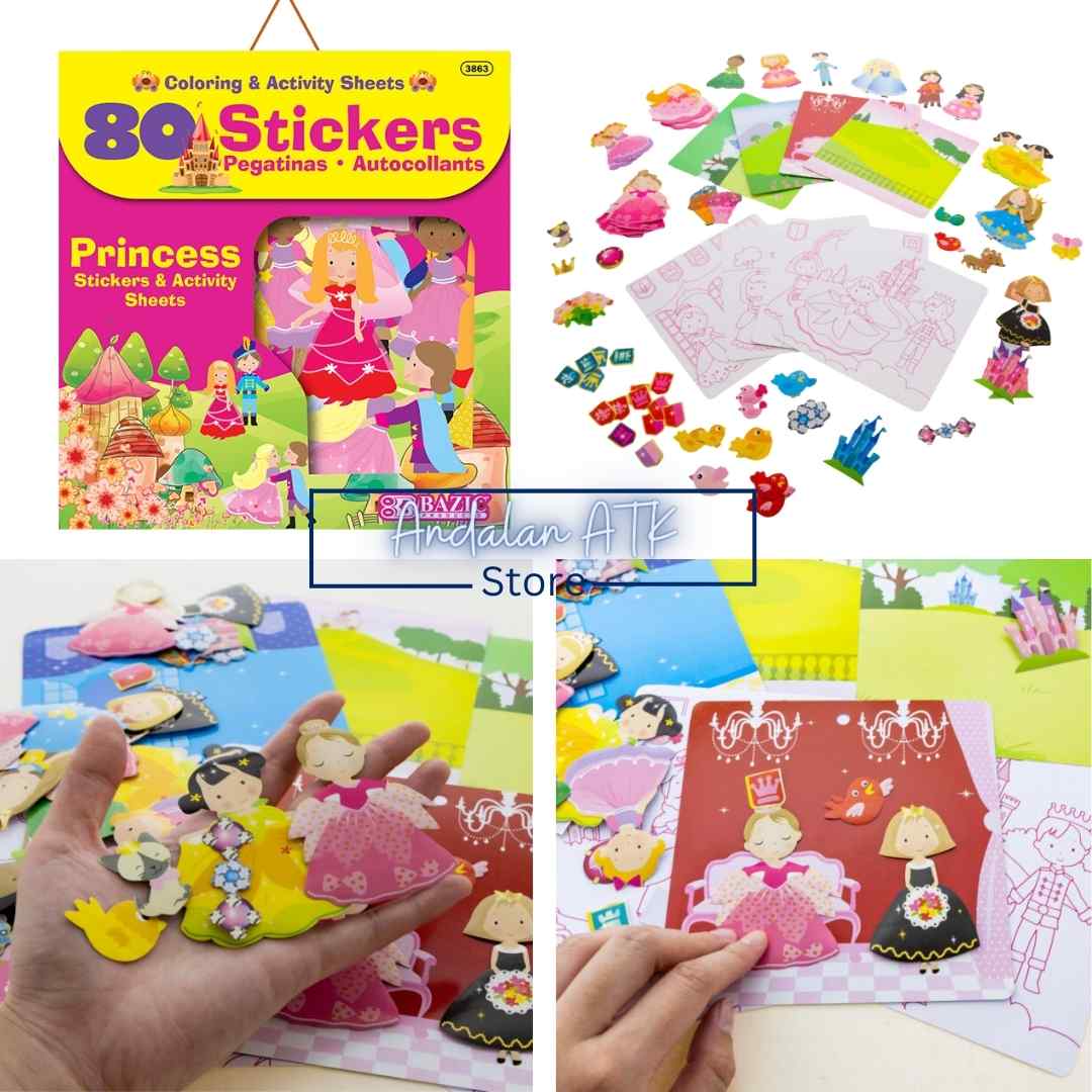 Bazic Stickers Series Car, Dinosaur, Animal, Princess [80 PCS] / Tempelan Stiker
