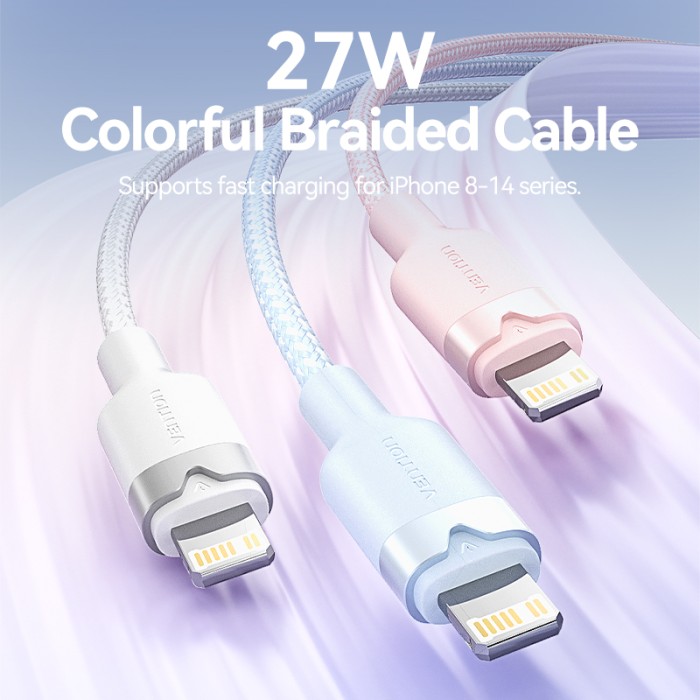 Vention - Kabel USB 2.0 C Male to Lightning Male 3A 1M Black LAKBF dan White LAKWF / Kabel Data