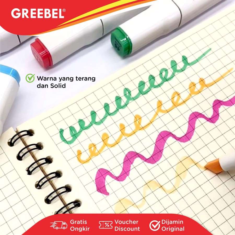 Spidol + Highlighter / Greebel Water Marker Dual Head - GMWD 48C 48 Warna / Spidol Sketsa
