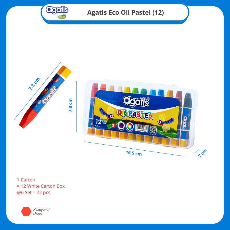 Crayon Agatis Eco 12 Warna OH-OP-1201 Hexagonal / Oil Pastel