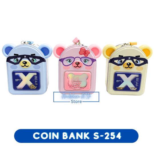 Coin Bank / Celengan Anak Kunci Gembok Karakter Bear S-254 Xiaolingjing