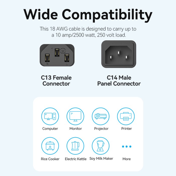 Vention - Power Cord 3-Prong 1.8M C13 Connector EU Plug ZCGBAC