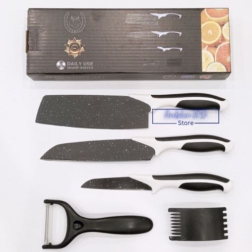 Set Pisau Dapur Serbaguna Isi 5 Pcs Peeler Hitam Knife Set 5 In 1