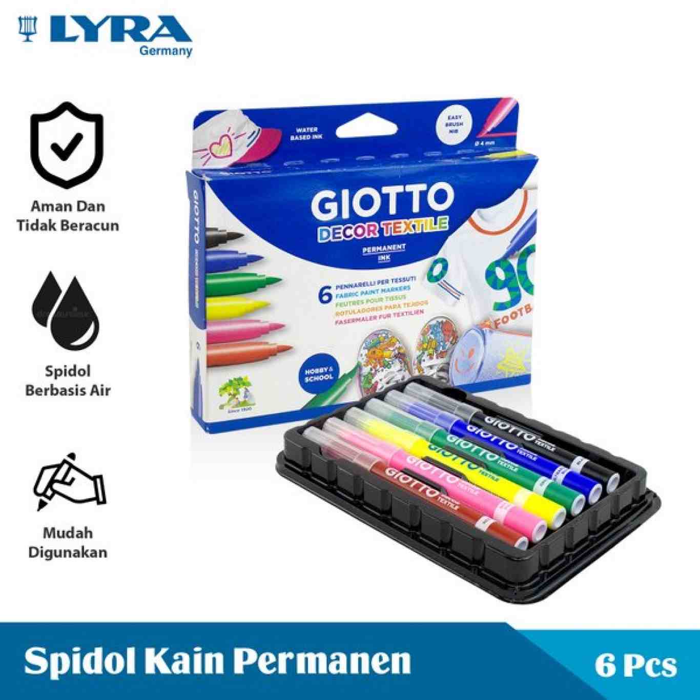 Giotto Decor Textile Set isi 6 Warna / Spidol Tekstil / Spidol Baju Permanen