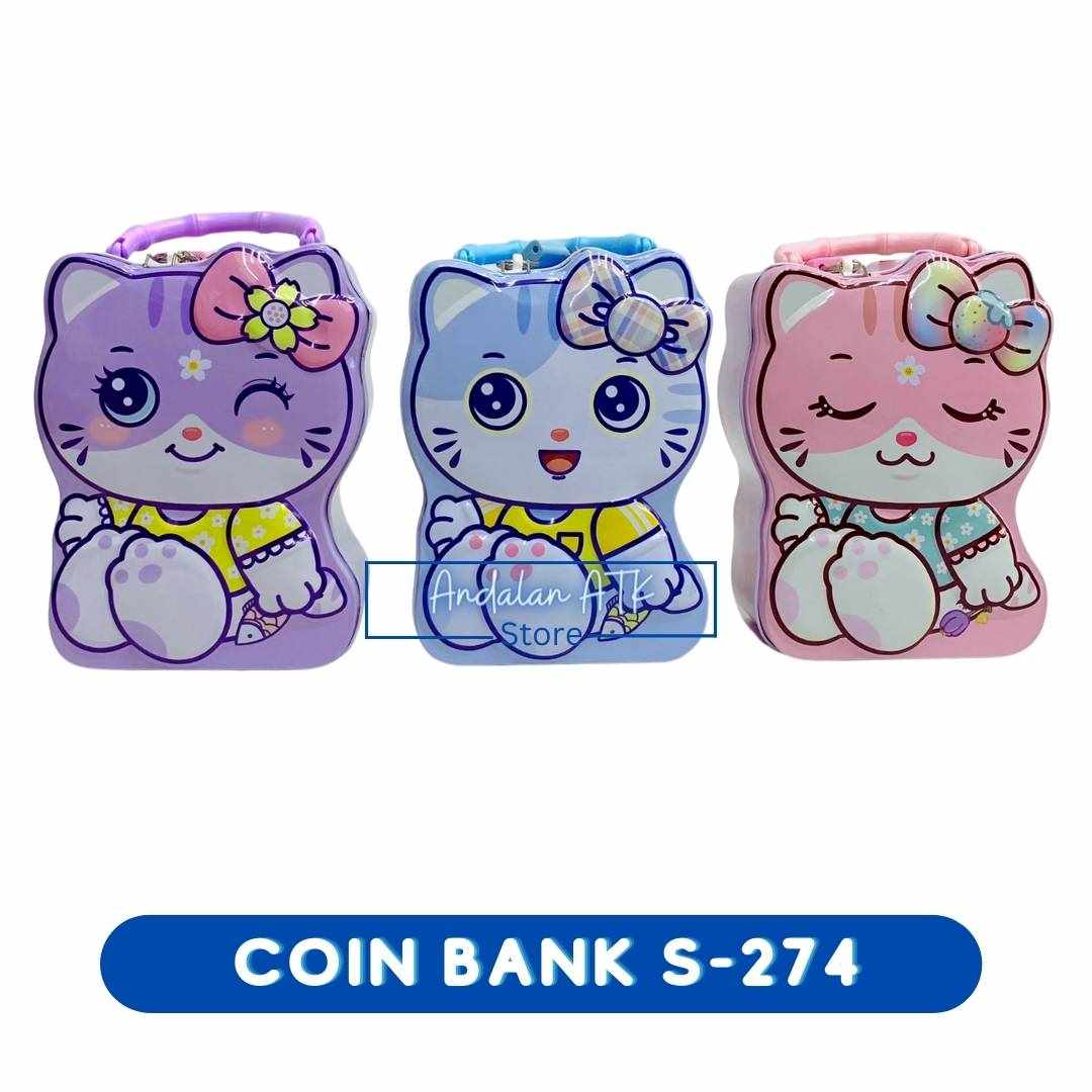 Coin Bank / Celengan Anak Kunci Gembok Karakter Kucing S-274 Xiaolingjing