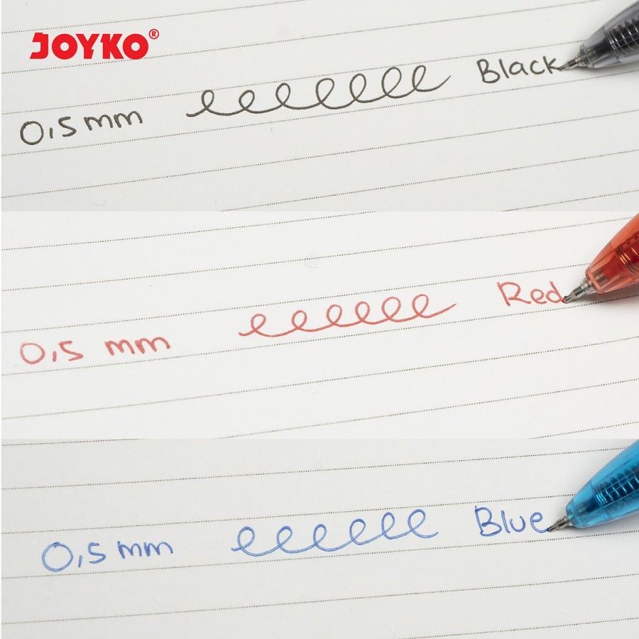 Pulpen / Ballpen Gell Joyko GP-265NT Needle Tip Ukuran 0.5mm Warna Black , Red, Blue