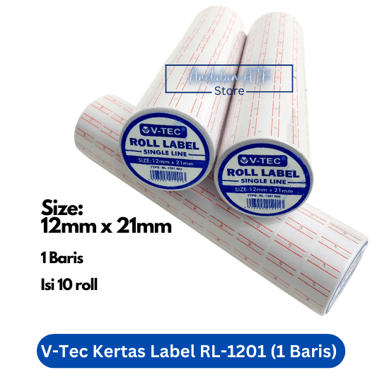 Label Harga V-TEC RL-1201 1 Baris Kertas Label Isi 10 Roll Warna Putih