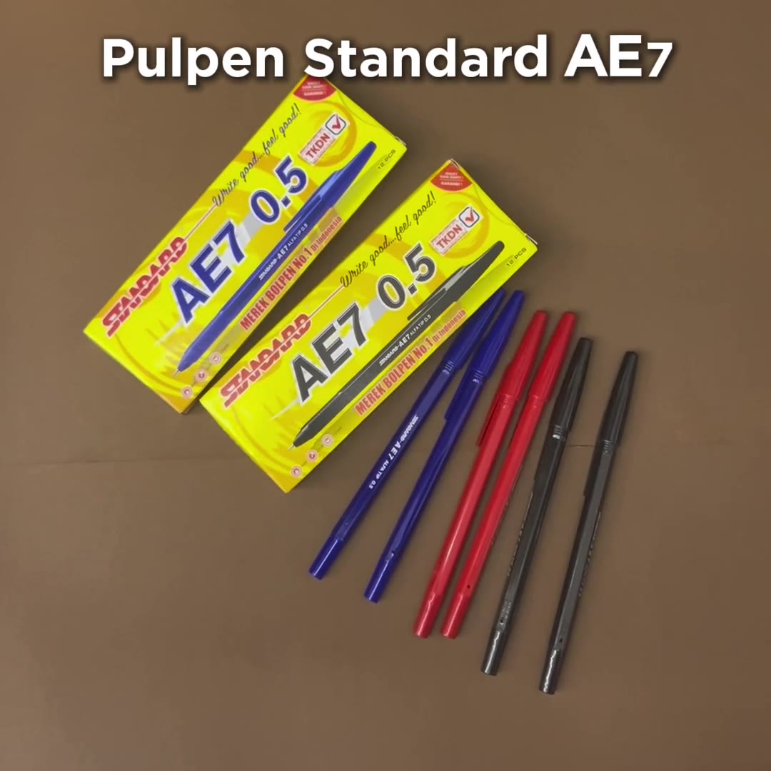 Video review Pulpen Standard AE7 Ukuran 0.5mm Warna Black Blue Red