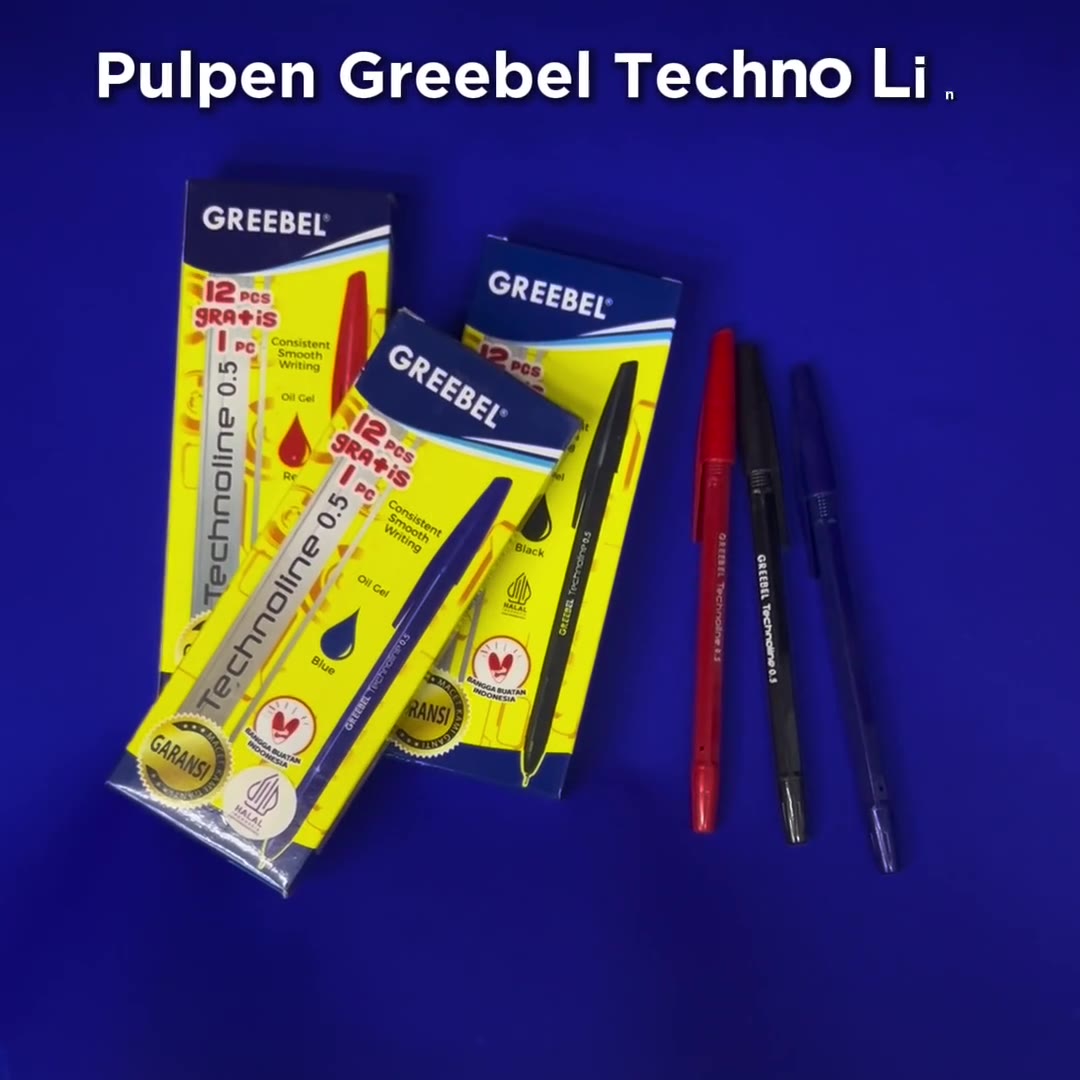 Video review Pulpen Greebel Ballpen Technoline Ukuran 0.5mm Warna: Hitam, Biru, Merah